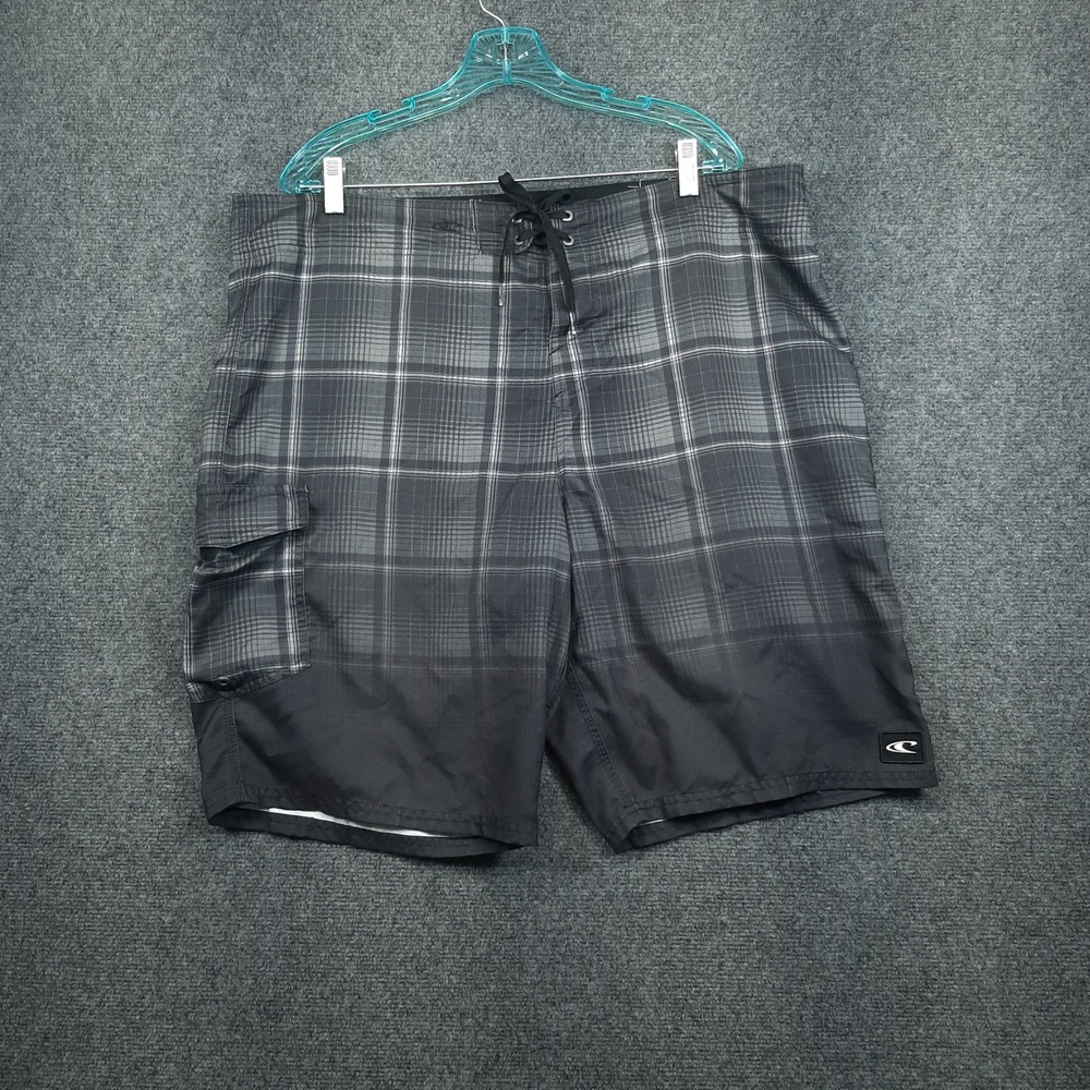 O'Neill Board Shorts SP8106027 40 Black Grey Plaid Mens Cargo Swim Trunks
